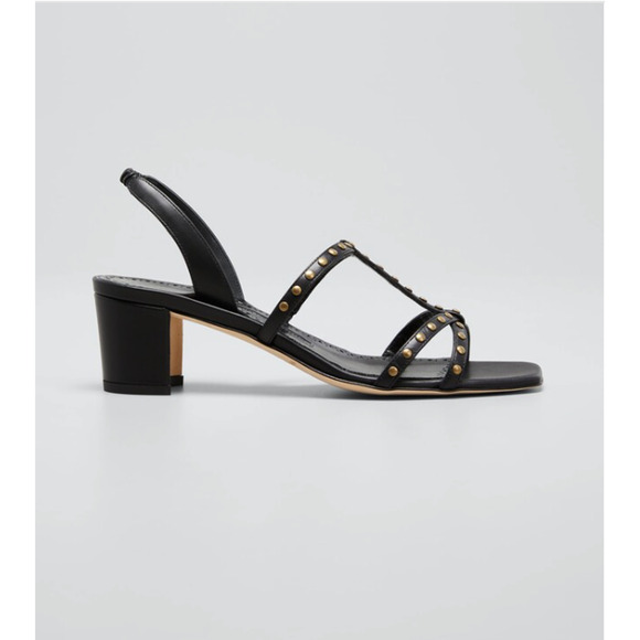 MANOLO BLAHNIK Luce Black Leather T-Strap Sandal, 50mm, 38 Retail $845 - Picture 8 of 10